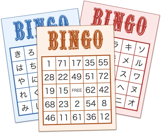 ビンゴカードジェネレータで作ったビンゴカード。数字・ひらがな・アルファベットが選べます。色も選べます。